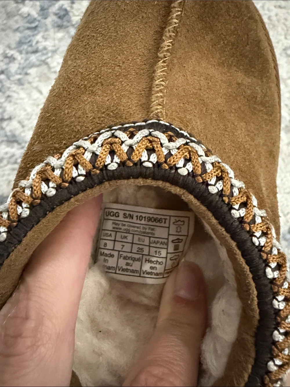 UGG toddler’s Chestnut Brown Faux-Suede Slip-On Slippers with Braided Trim